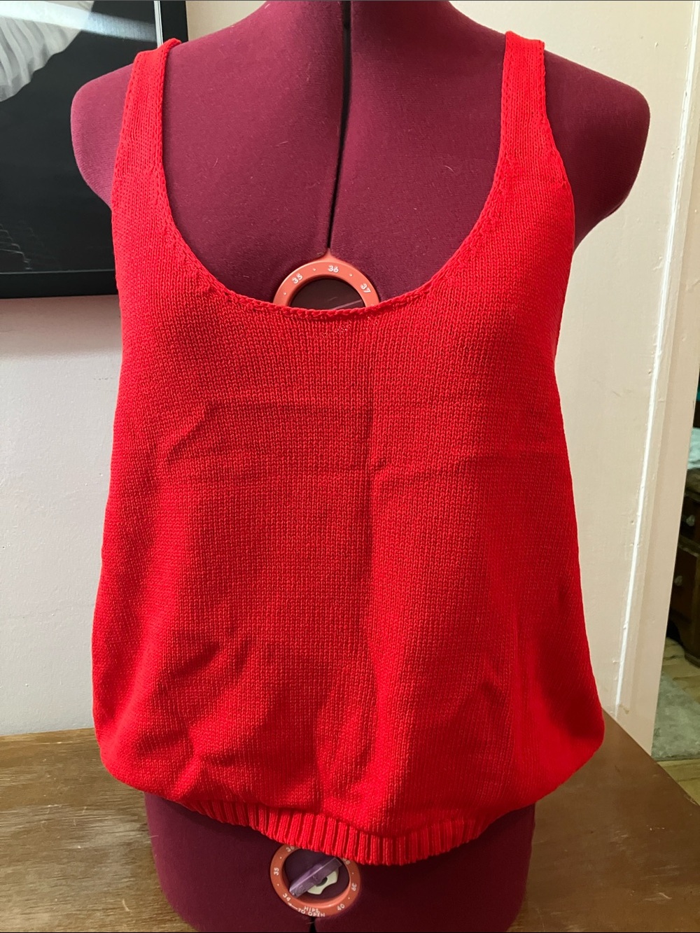 Zara Bright Red Knit Scoop-Neck Tank
